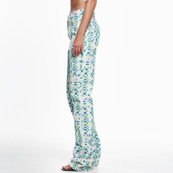 ZARA CHECK PRINT HIGH RISE STRAIGHT FIT JEANS - Picture 3 of 14